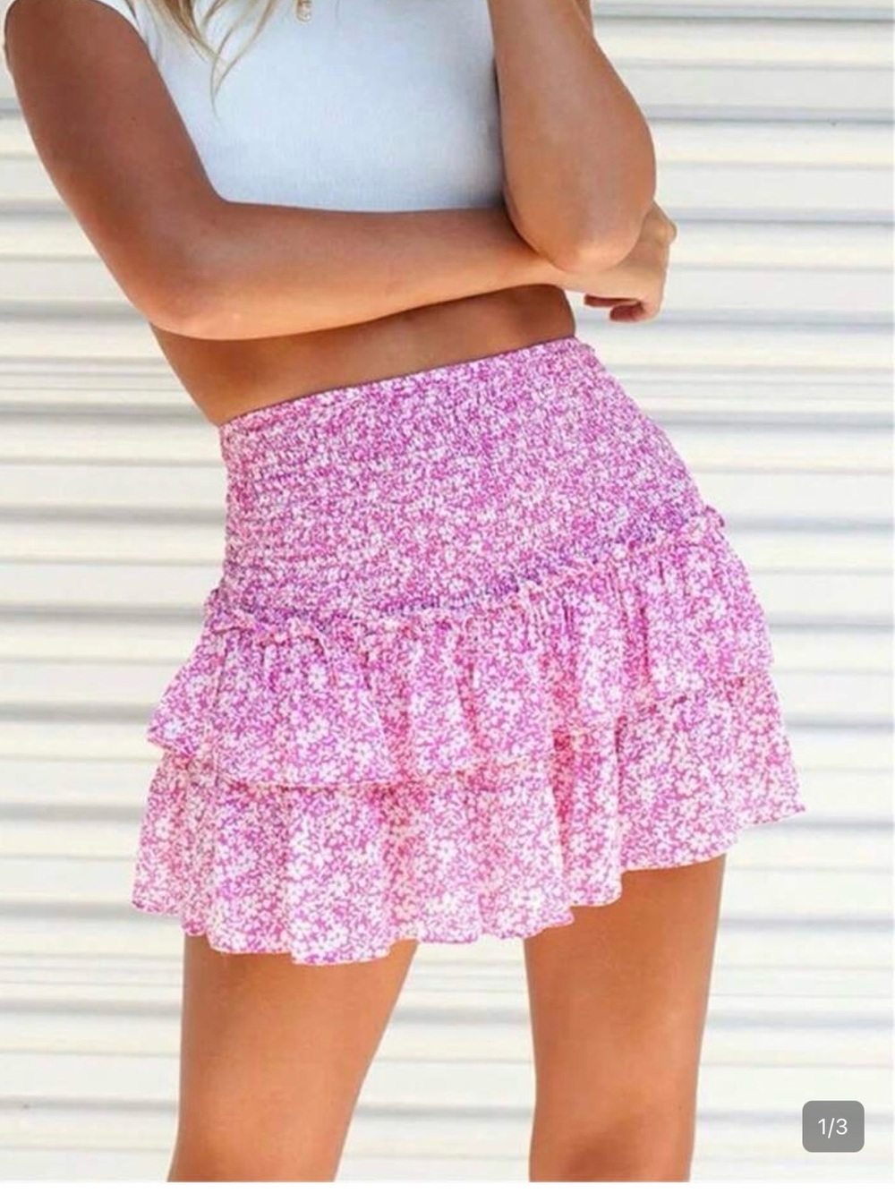 SHEIN Pink Ditsy Floral Ruffle Mini Skirt
